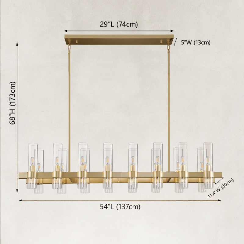 Cyla Glass Tube Rectangular Chandelier 54"