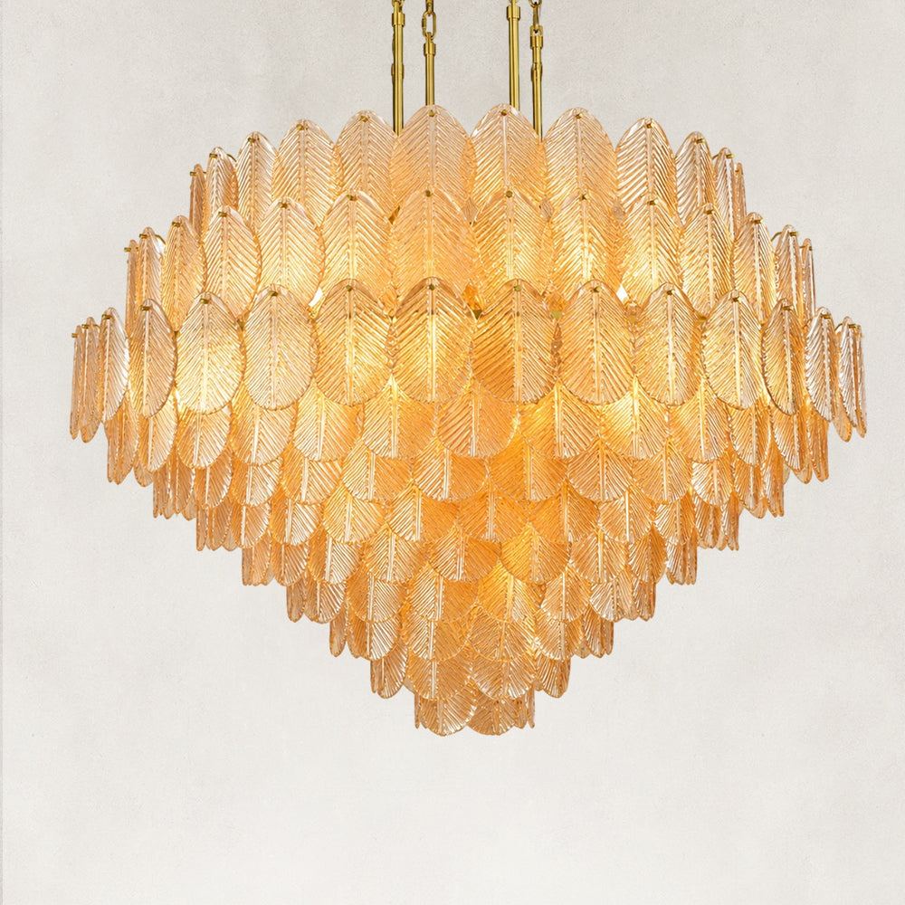Echo Large Amber Leaves Glass Chandelier 70"D