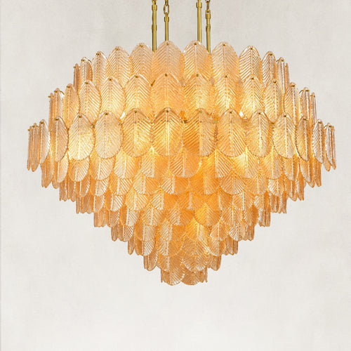 Echo Large Amber Leaves Glass Chandelier 70