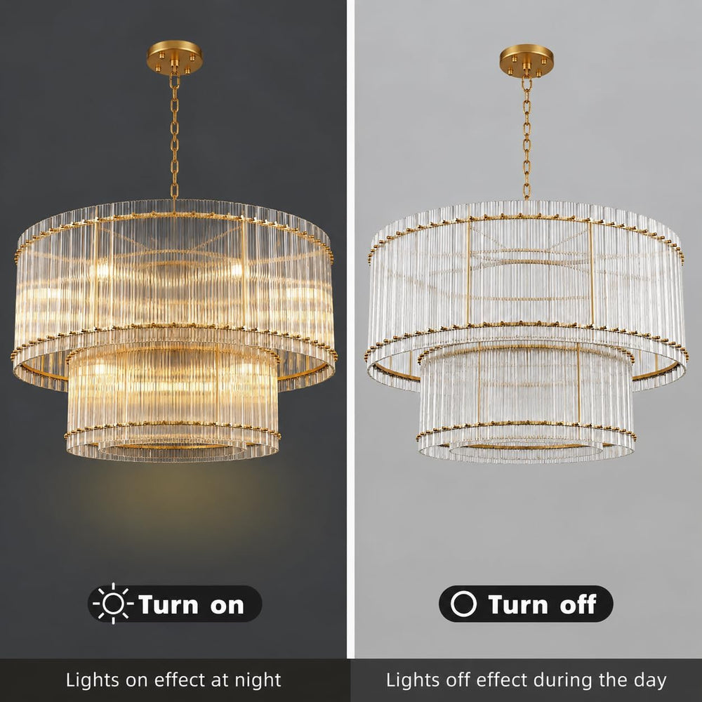 Glenn Two-Tier Round Ribbed Glass Chandelier 48"D