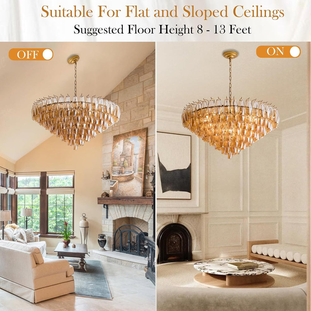 Celasty Drop Round Crystal Glass Chandelier 36"D