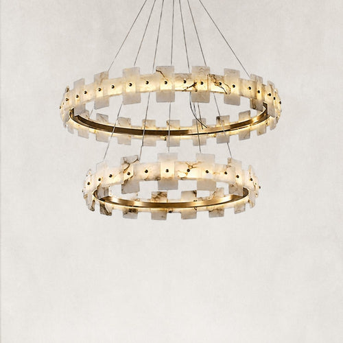 Aurelion Halo Alabaster 2-Tier Chandelier 40