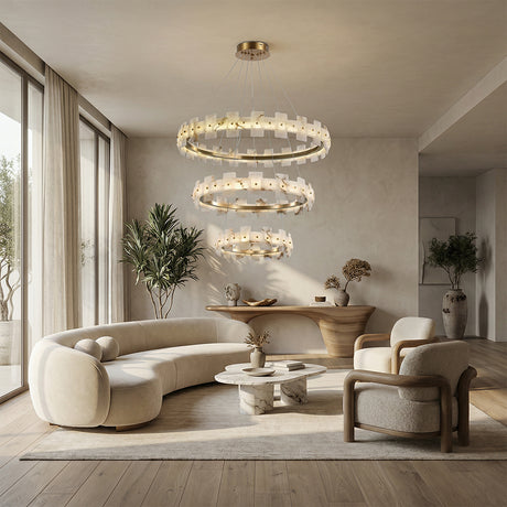 Aurelion Halo Alabaster 3-Tier Chandelier 40"D