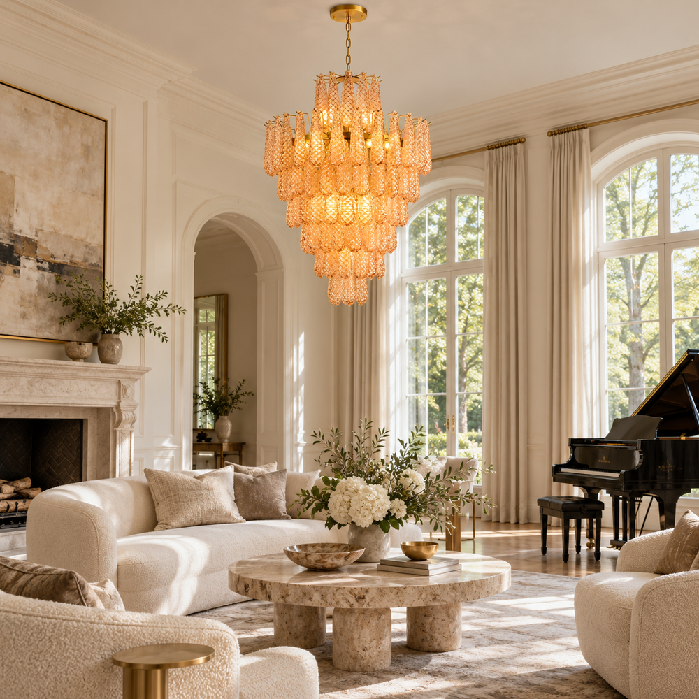 Auve Glass Tiered Cascade Chandelier 34"D