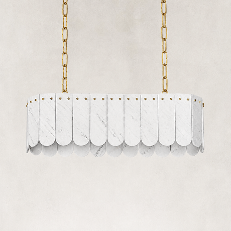 Averelle Yugoslavia White Marble Single-Tier Scalloped Linear Chandelier 35"L