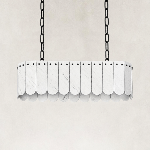 Averelle Yugoslavia White Marble Single-Tier Scalloped Linear Chandelier 35"L