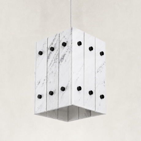 Averelle Yugoslavia White Marble Square Pendant 6.6“L