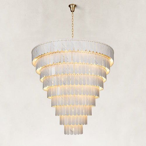Averelle Yugoslavian White Marble Nine-Tier Round Chandelier 80