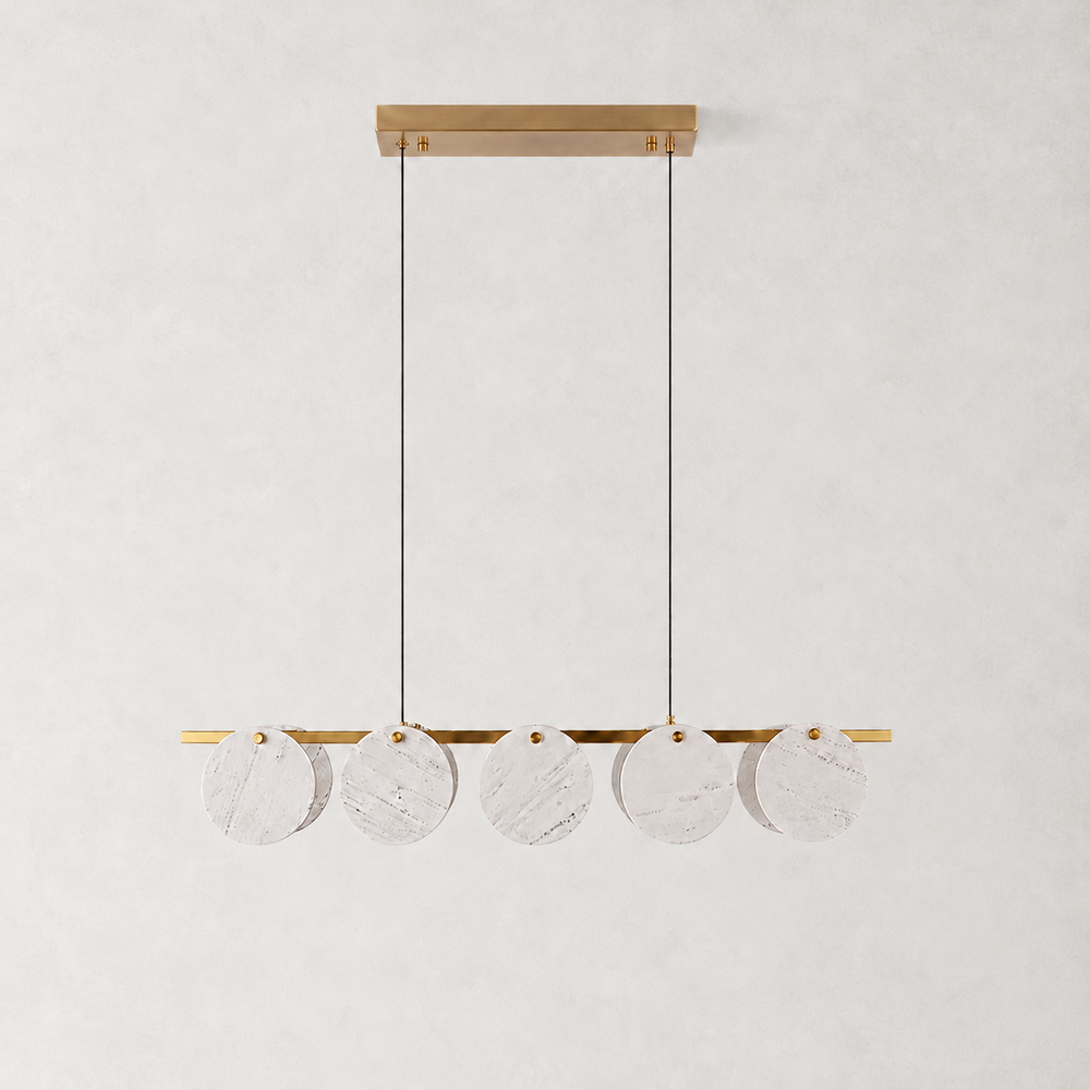Averelle Yugoslavia White Marble Disc Linear Chandelier 47"W