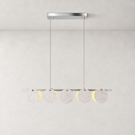 Averelle Yugoslavia White Marble Disc Linear Chandelier 47"W
