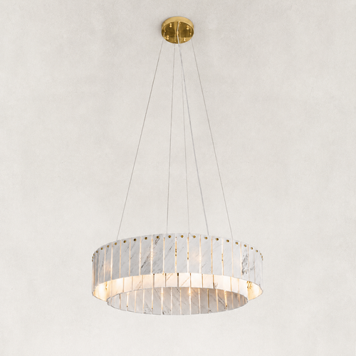 Averelle Yugoslavia White Marble Double-Tier Round Chandelier 31