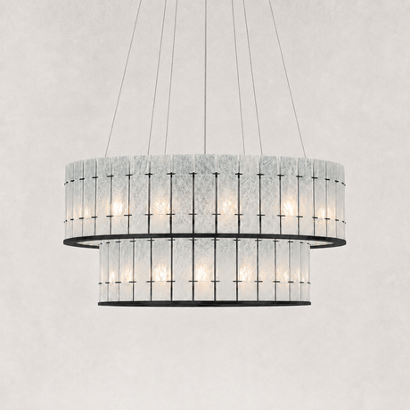 Caelora White Crystal Marble Two-Tier Round Chandelier 32"D