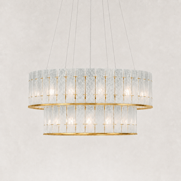 Caelora White Crystal Marble Two-Tier Round Chandelier 32"D
