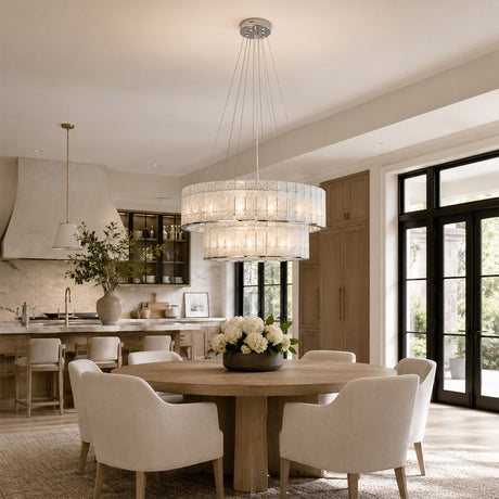Caelora White Crystal Marble Two-Tier Round Chandelier 32"D