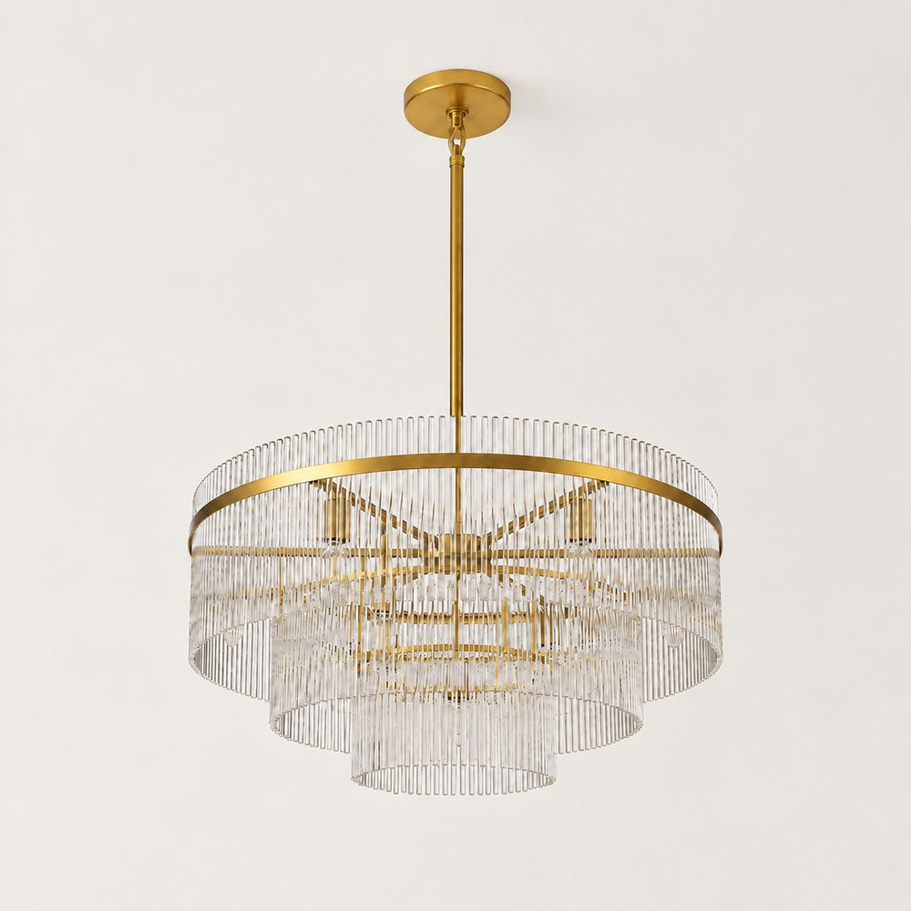 Calivelle Glass Rod 3-Tiered Round Chandelier 30"D