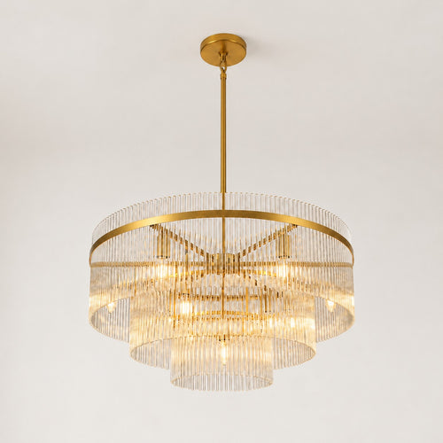 Calivelle Glass Rod 3-Tiered Round Chandelier 30
