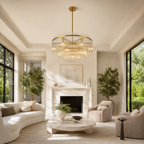 Calivelle Glass Rod 3-Tiered Round Chandelier 30"D