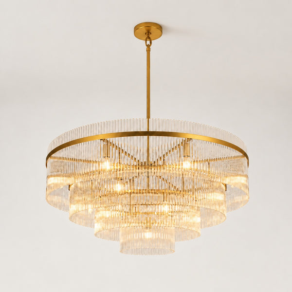Calivelle Glass Rod 4-Tiered Round Chandelier 40"D
