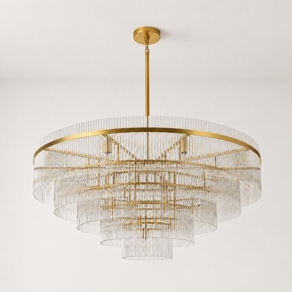 Calivelle Glass Rod 5-Tiered Round Chandelier 50"D