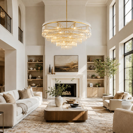 Calivelle Glass Rod 5-Tiered Round Chandelier 50"D
