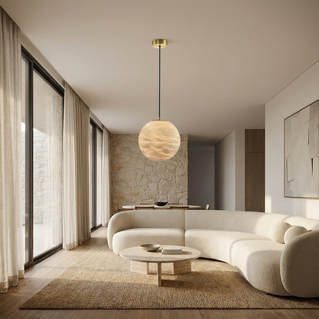 Cove Modern Natural Alabaster Single Globe Pendant Light 11.8"D