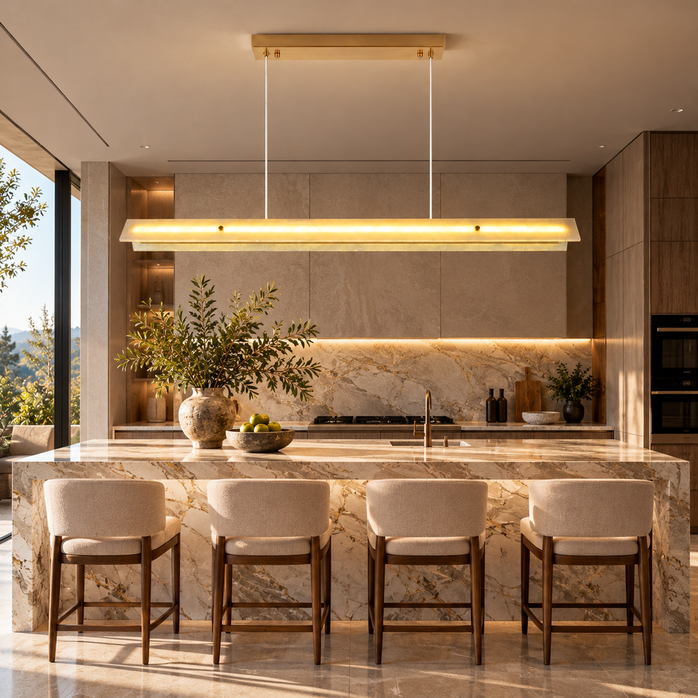 Crystal White Marble Linear Chandelier 49"D