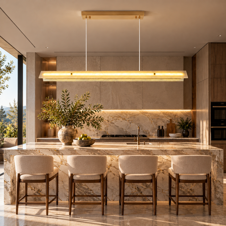 Crystal White Marble Linear Chandelier 49"D