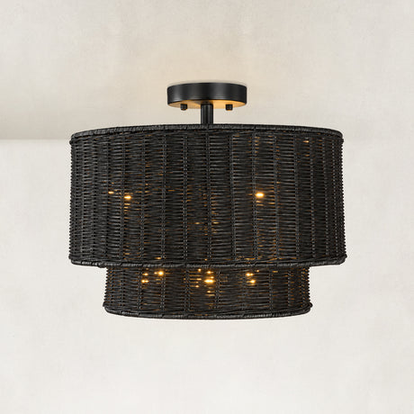 Dune Horizontally Woven Rattan Tiered Flushmount 16"D