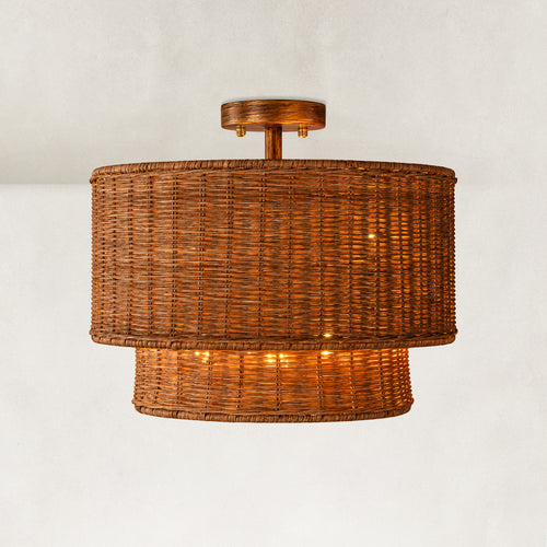 Dune Horizontally Woven Rattan Tiered Flushmount 16