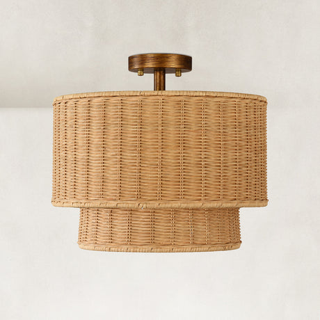 Dune Horizontally Woven Rattan Tiered Flushmount 16"D