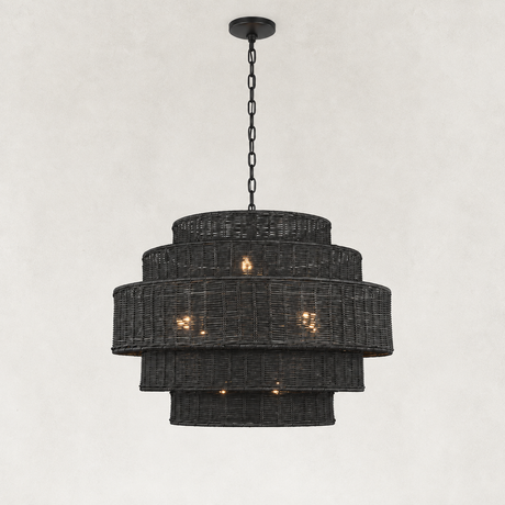 Dune Horizontally Woven Rattan Tiered Chandelier 28"D
