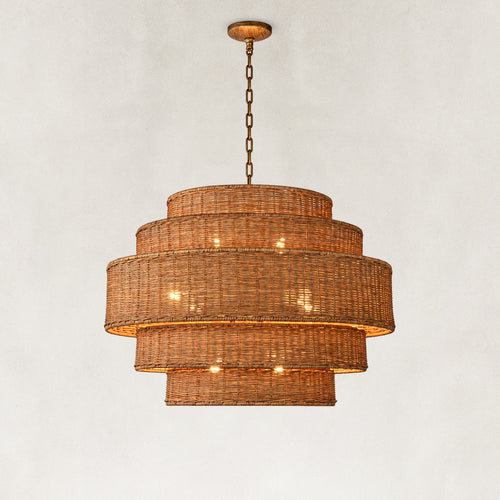 Dune Horizontally Woven Rattan Tiered Chandelier 28