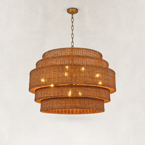 Dune Horizontally Woven Rattan Tiered Chandelier 40"D