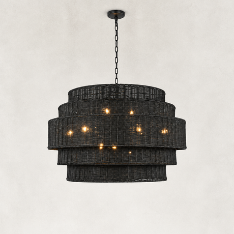Dune Horizontally Woven Rattan Tiered Chandelier 40"D