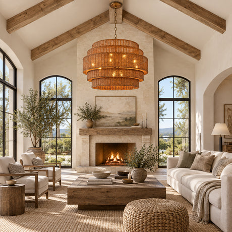 Dune Horizontally Woven Rattan Tiered Chandelier 40"D
