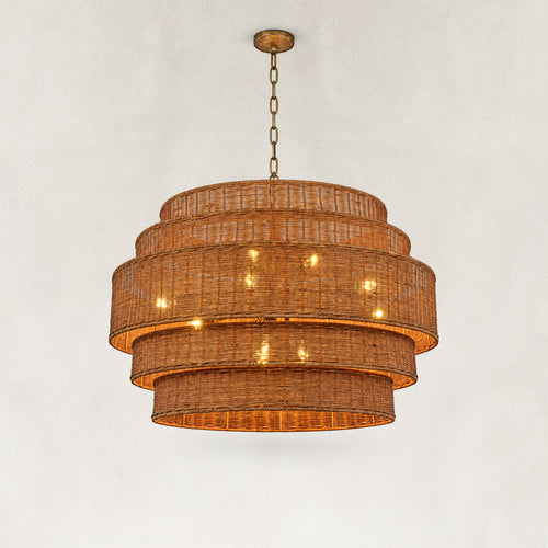 Dune Horizontally Woven Rattan Tiered Chandelier 40