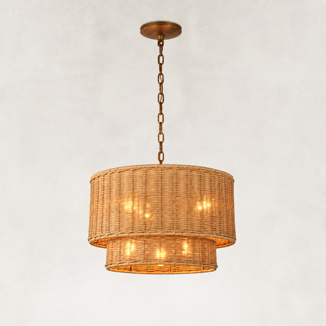 Dune Horizontally Woven Rattan Tiered Pendant 16"D