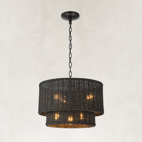 Dune Horizontally Woven Rattan Tiered Pendant 16"D