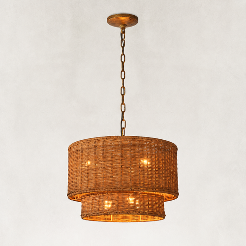 Dune Horizontally Woven Rattan Tiered Pendant 16