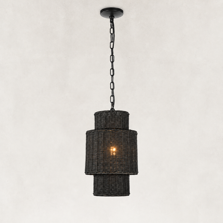 Dune Horizontally Woven Rattan Tiered Pendant 9"D