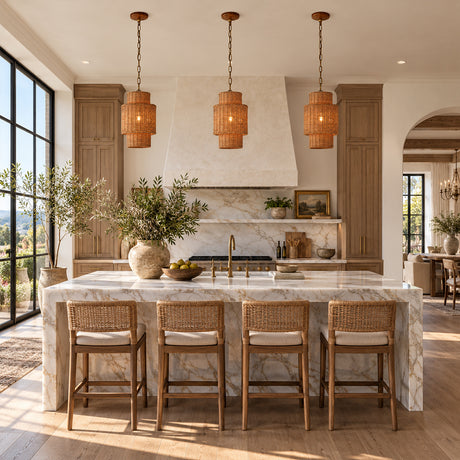 Dune Horizontally Woven Rattan Tiered Pendant 9"D