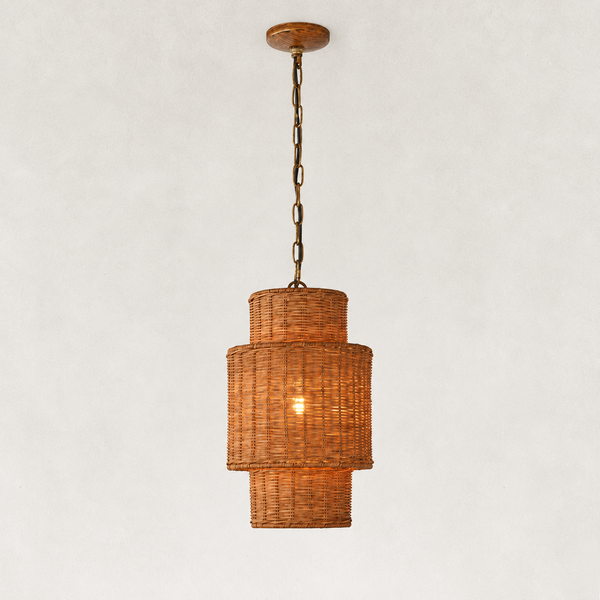 Dune Horizontally Woven Rattan Tiered Pendant 9"D