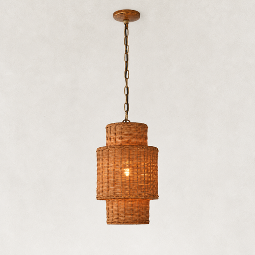 Dune Horizontally Woven Rattan Tiered Pendant 9