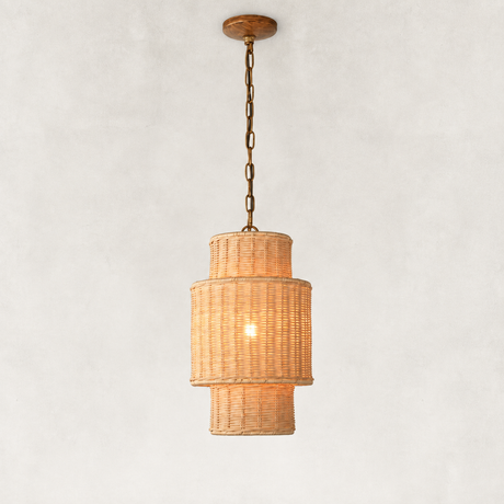 Dune Horizontally Woven Rattan Tiered Pendant 9"D