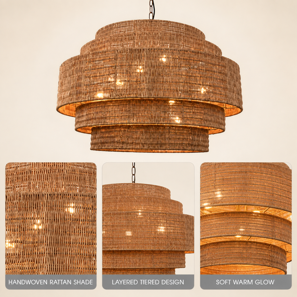 Dune Natural Rattan Tiered Chandelier 32"D