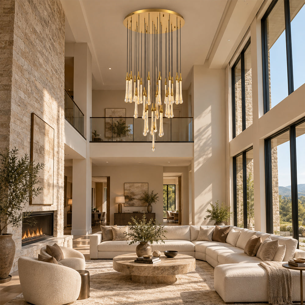 Elunara Crystal Cascading Drop Chandelier 36"D
