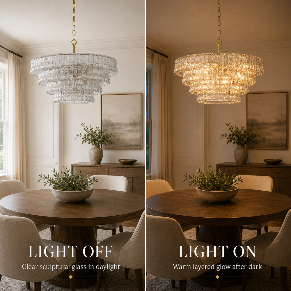 GeoLume Stone-Patterned Glass Round Chandelier 36"D