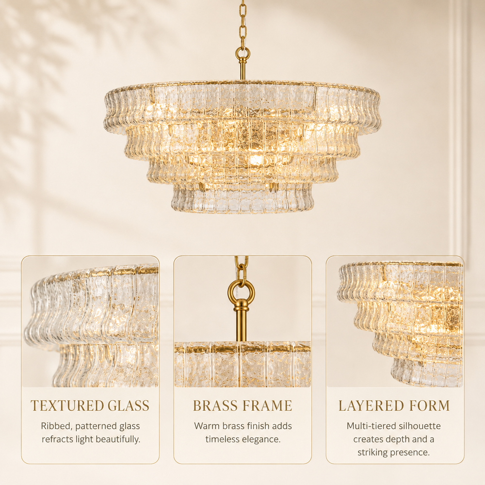 GeoLume Stone-Patterned Glass Round Chandelier 36"D