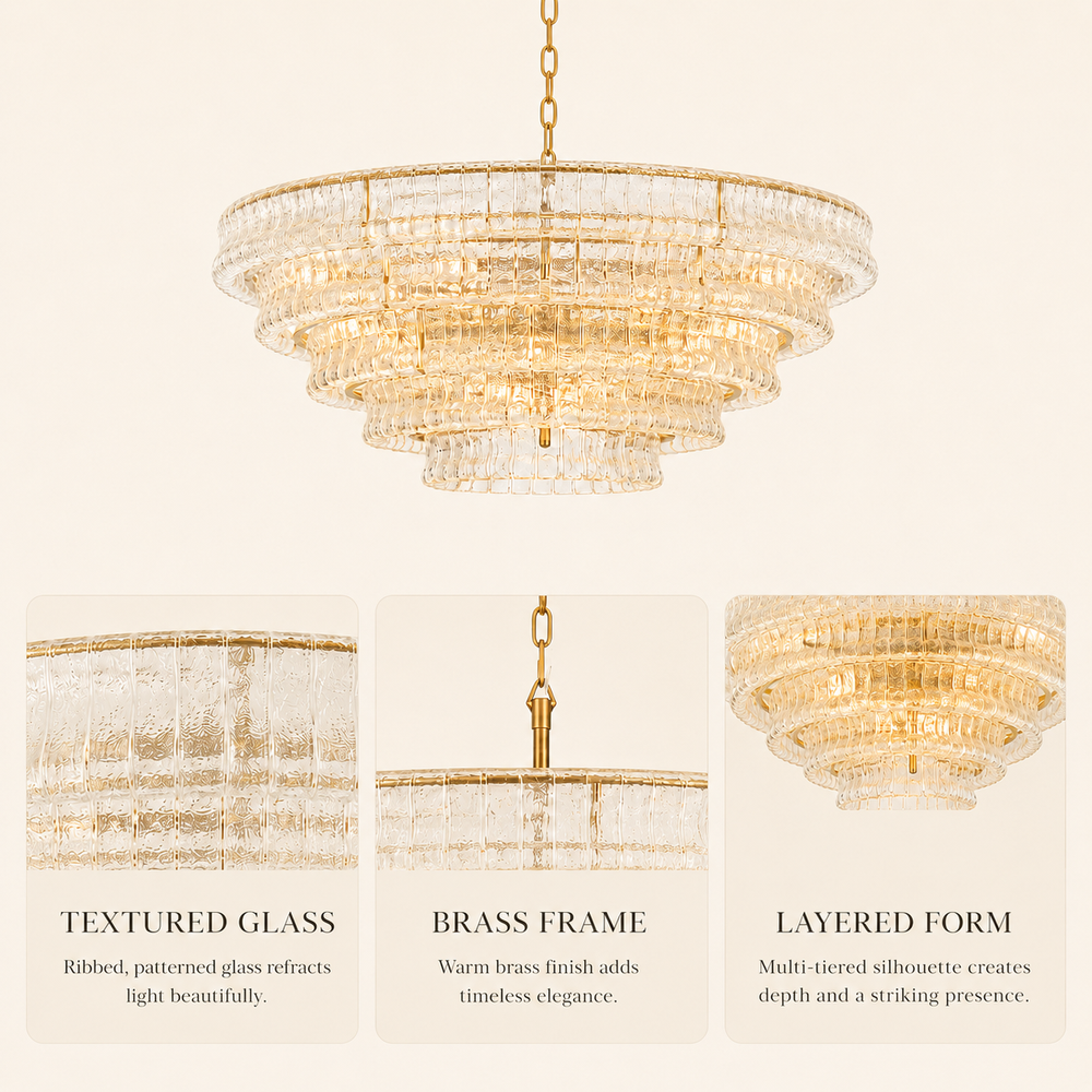 GeoLume Stone-Patterned Glass Round Chandelier 48"D
