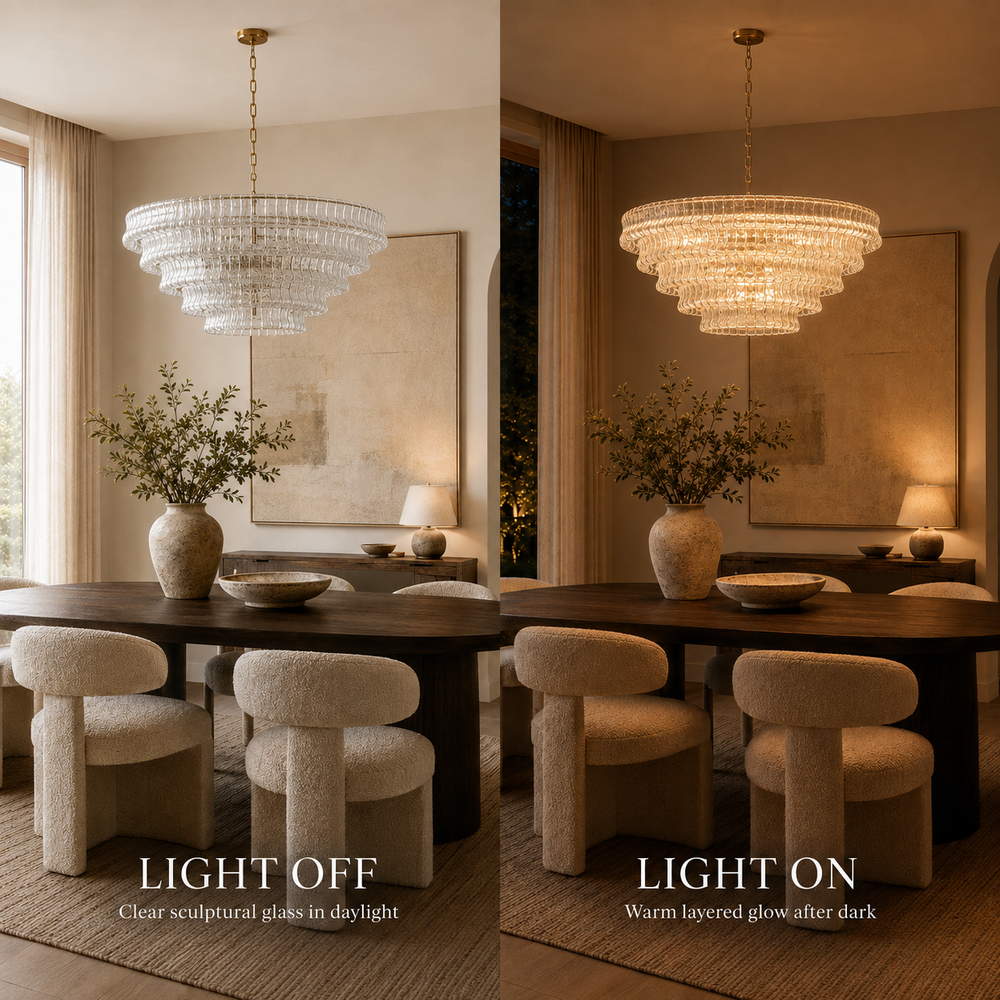 GeoLume Stone-Patterned Glass Round Chandelier 48"D